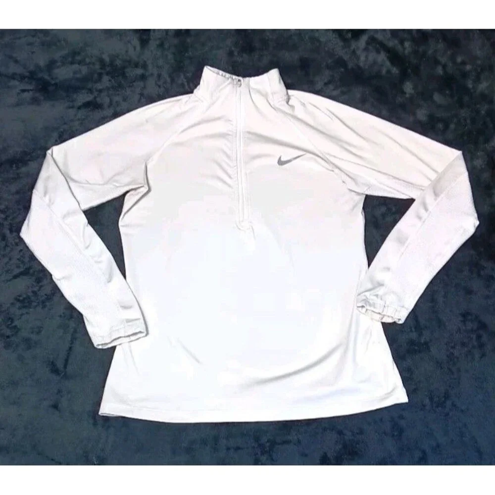Nike Tempo Dri Fit Long Sleeve Quarter Zip Running Top S Ivory White Activewear